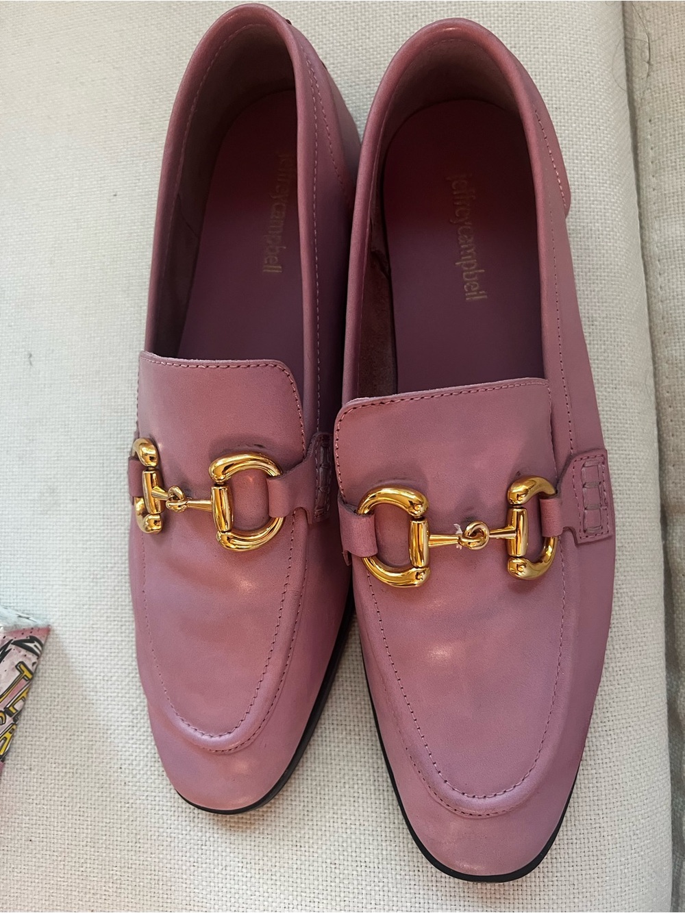 Jeffrey Campbell Pink Leather Loafers with Gold Horsebit